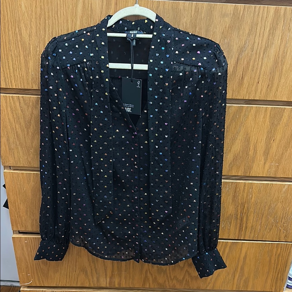 PAIGE Blue Long Sleeve Blouse with Mandarin Collar